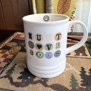Fringe Studio Must Love Dogs Mug White Ceramic Paw Print Excellent Condition